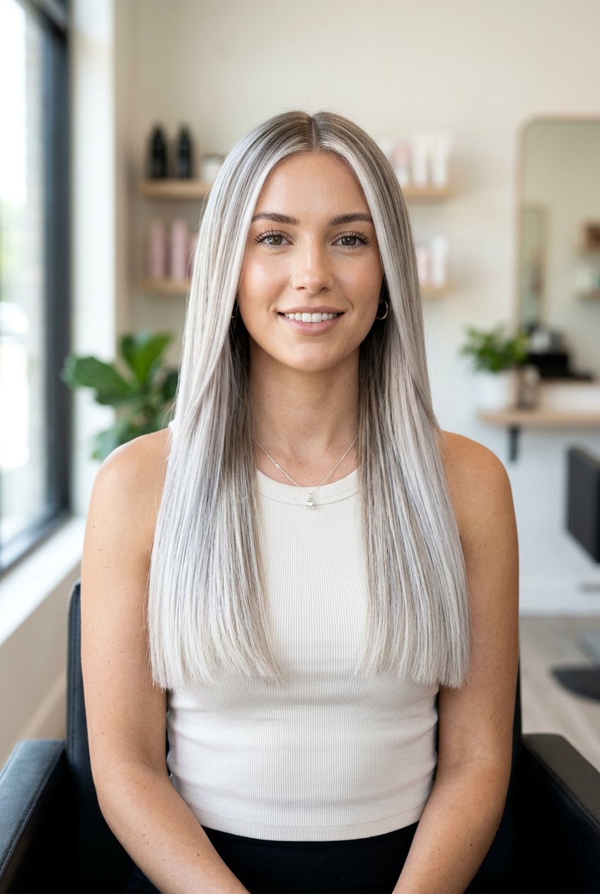 White Silver Balayage On Straight Hair - 20 white silver balayage - 20 white silver balayage