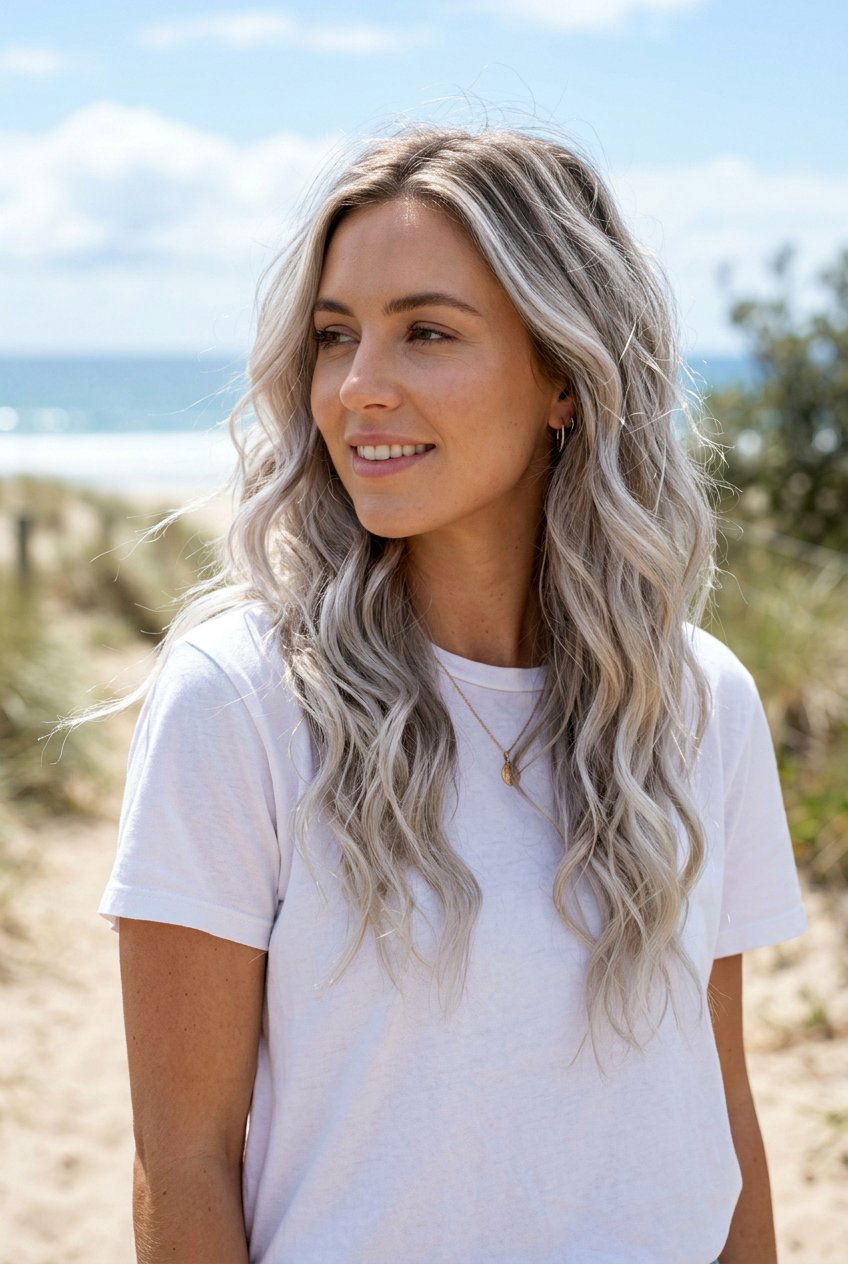White Silver Balayage On Wavy Hair - 20 white silver balayage - 20 white silver balayage