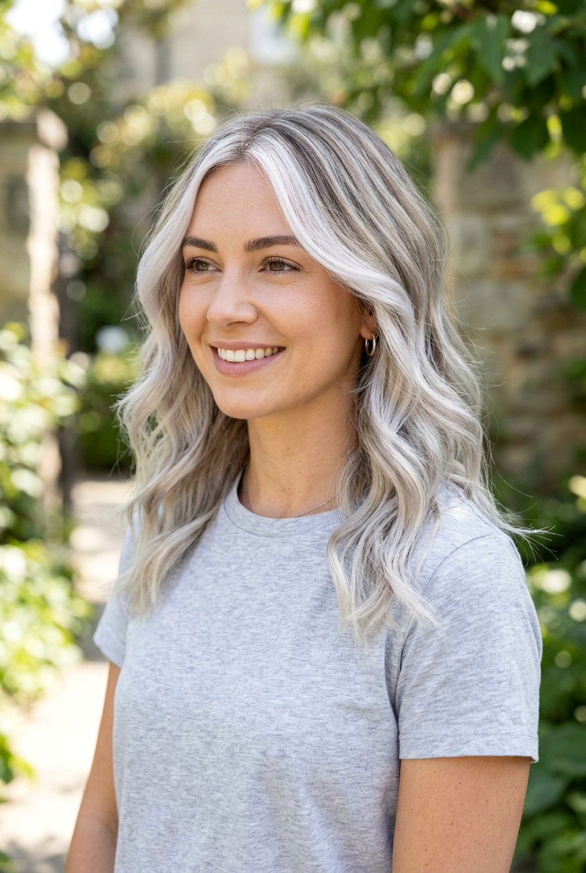 White Silver Balayage With Face Framing Highlights - 20 white silver balayage - 20 white silver balayage