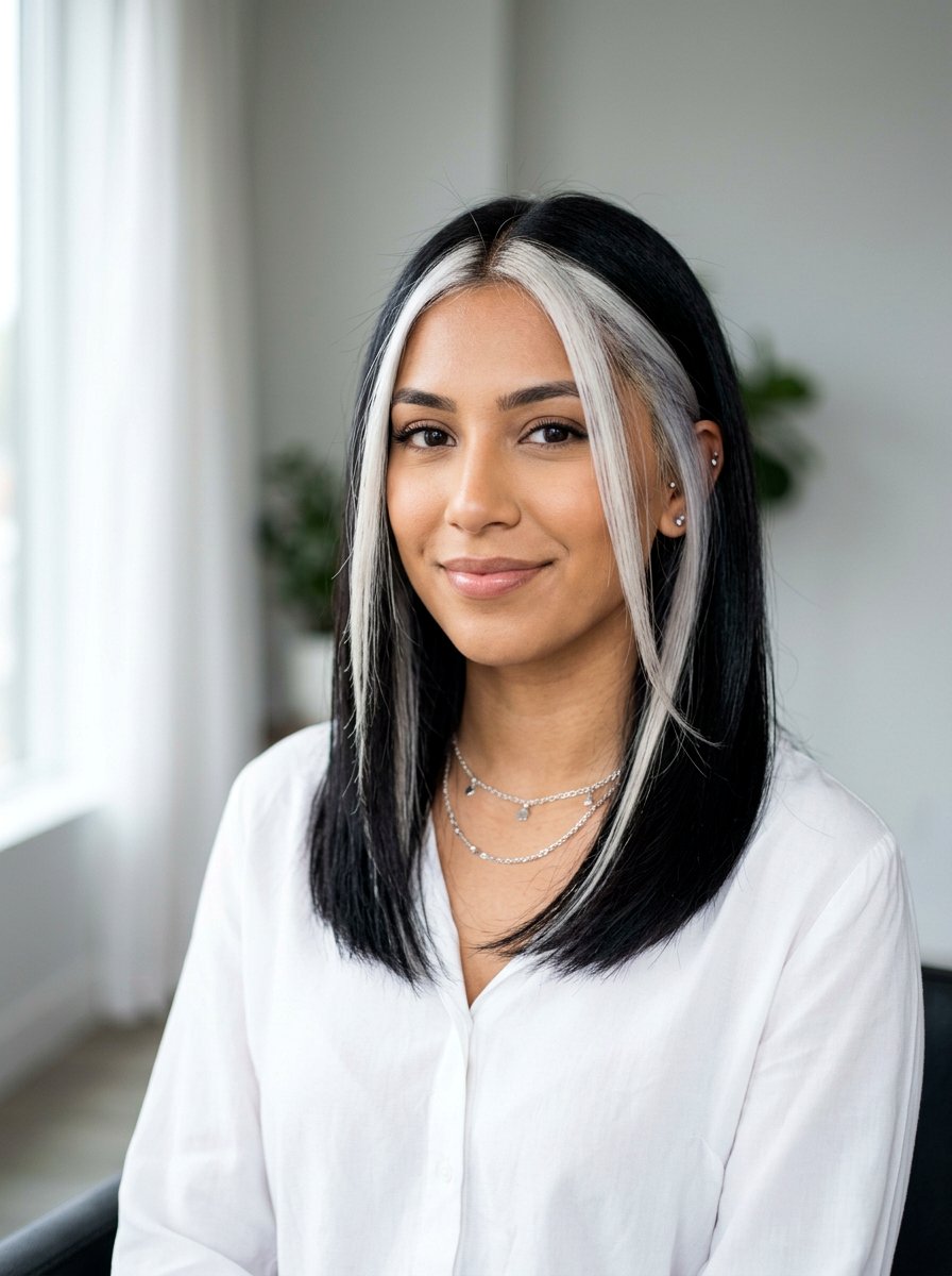 White Skunk Stripe Money Piece on Dark Hair - 20 skunk stripe money piece hair - 20 skunk stripe money piece hair