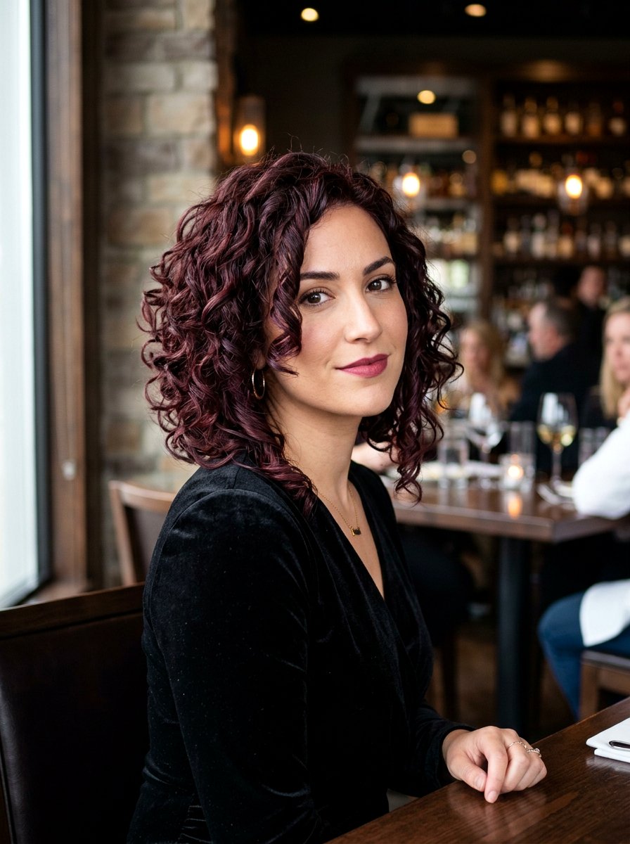 Wine Red Balayage Angled Curly Bob - 20 red balayage for curly bob - 20 red balayage for curly bob