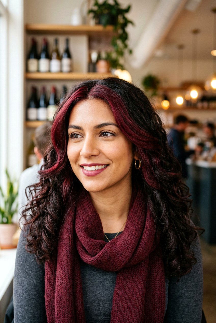 Wine Red Money Piece on Dark Hair - 20 burgundy money piece on dark hair - 20 burgundy money piece on dark hair