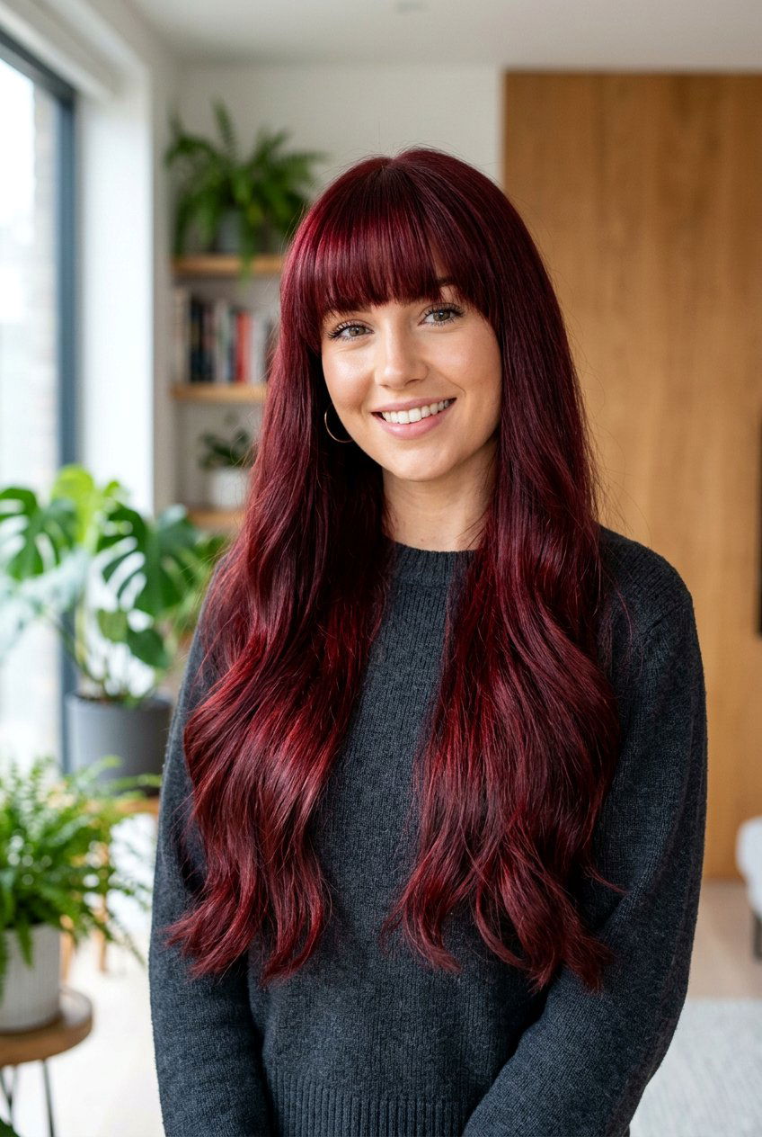 Wine red hair with bangs - 20 wine red hair color - 20 wine red hair color