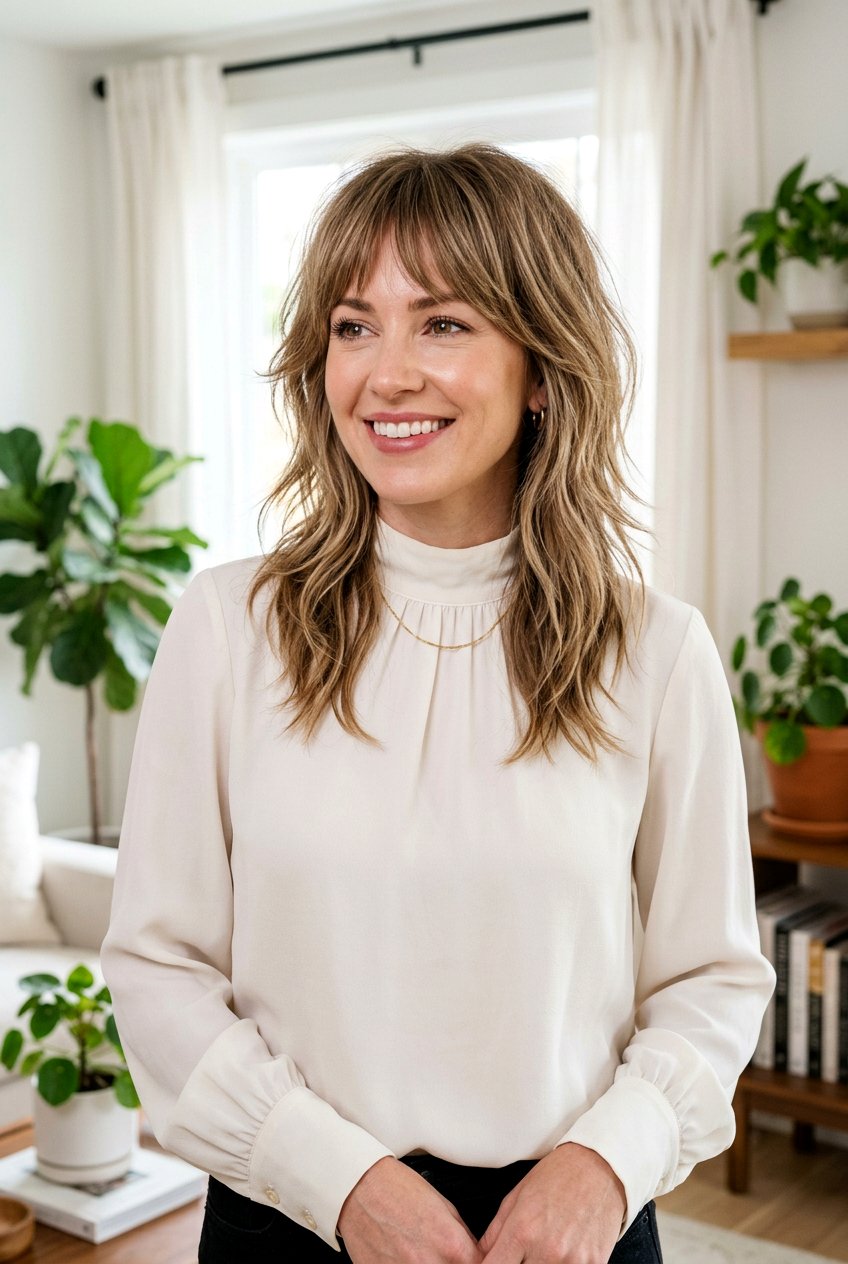 Wispy Bang Mom Shag Medium Length - 20 mom shag haircut for medium hair - 20 mom shag haircut for medium hair