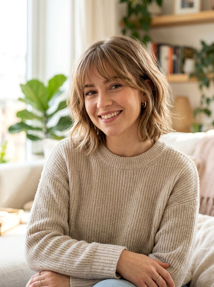 Wispy Bangs Layered Haircut - 20 flattering haircut for diamond face women - 20 flattering haircut for diamond face women