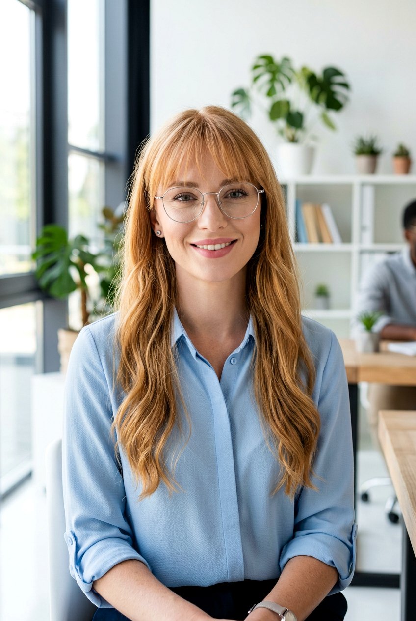 Wispy Bangs Long Hair - 20 professional hairstyle for women with glasses - 20 professional hairstyle for women with glasses