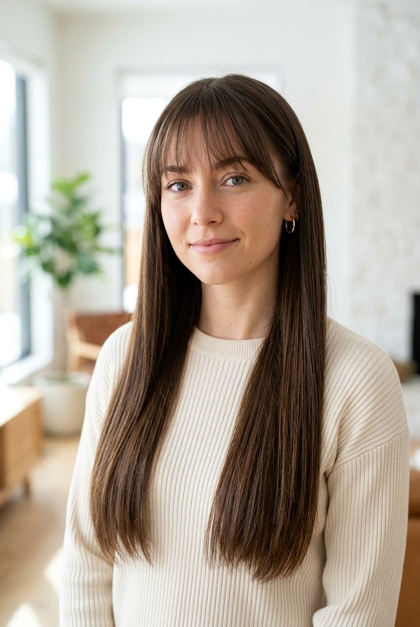 Wispy Bangs Long Straight Hair - 20 hairstyles for heart shaped faces - 20 hairstyles for heart shaped faces