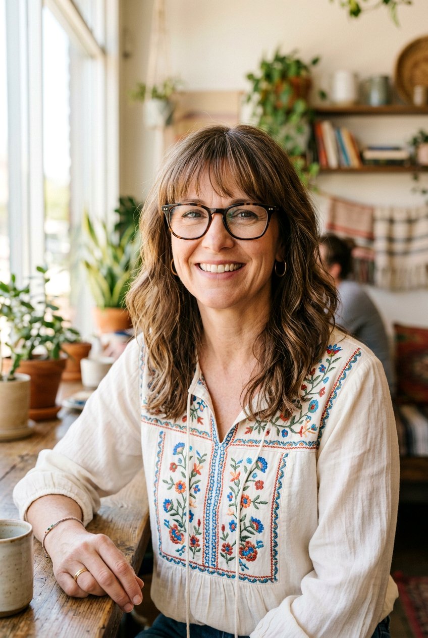 Wispy Bangs With Medium Hair - 20 hairstyles for women with glasses over 40 - 20 hairstyles for women with glasses over 40