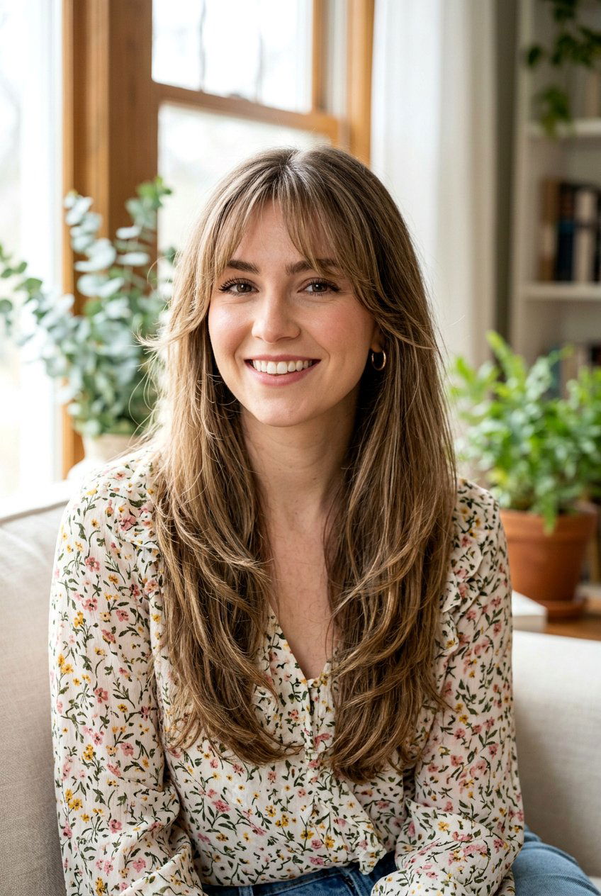 Wispy Curtain Bangs - 20 long haircut to make fine hair look fuller - 20 long haircut to make fine hair look fuller