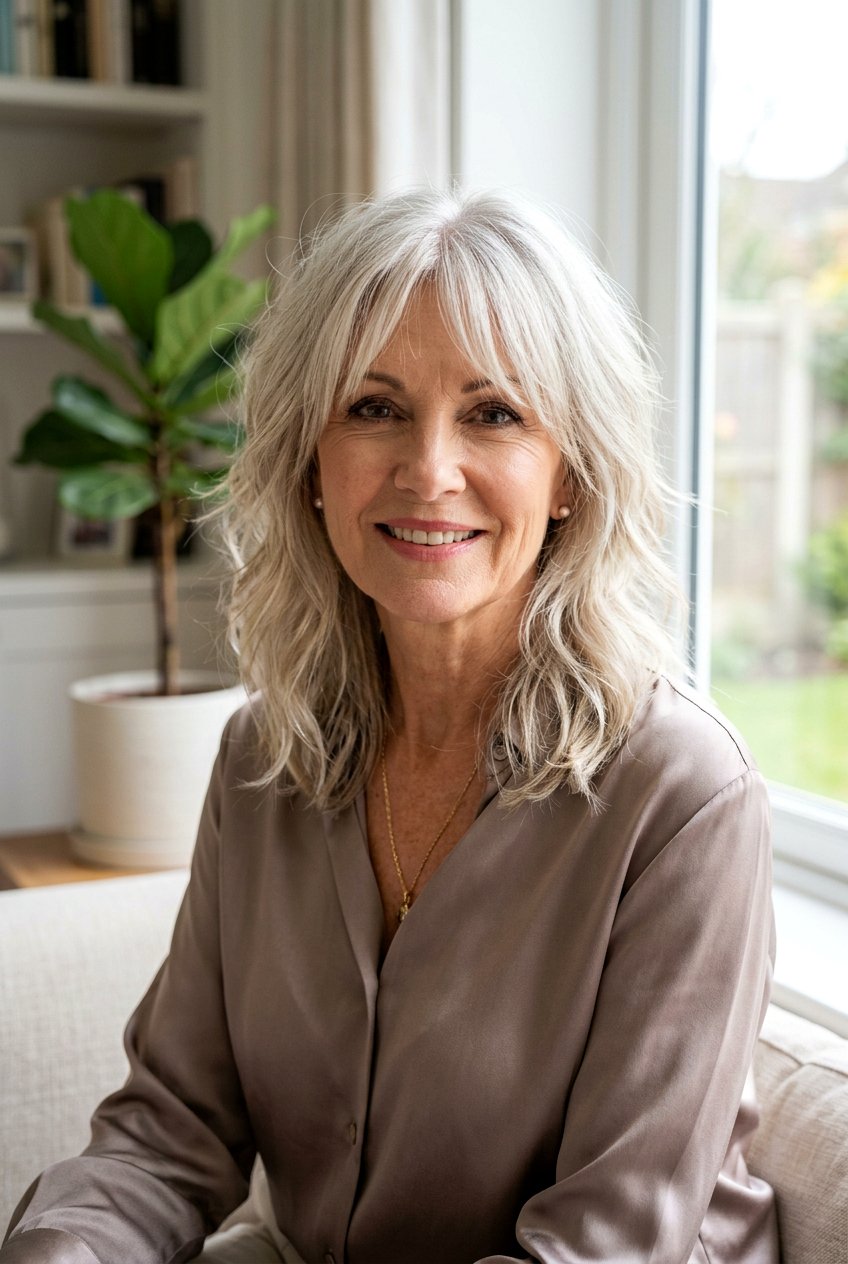 20 Trendy Medium Shag for Women Over 60 With Bangs Looks