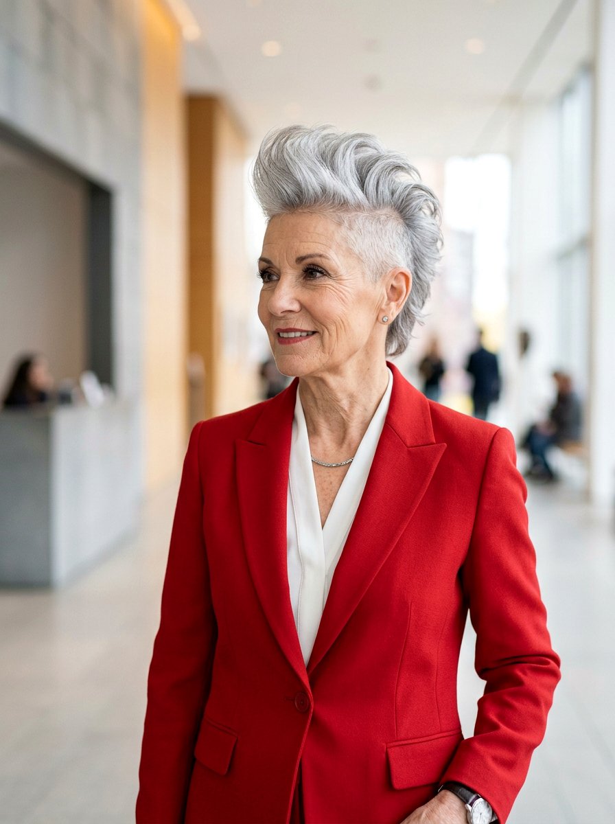 Wispy Feathered Mohawk - 20 silver feathered haircut for older women - 20 silver feathered haircut for older women