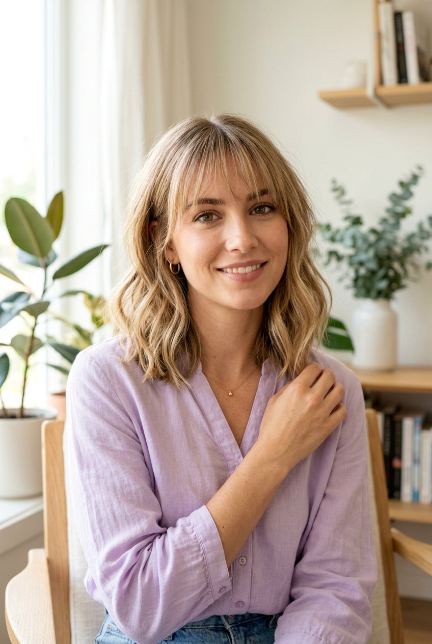 Wispy Fringe Lob - 20 shoulder length haircut for moms - 20 shoulder length haircut for moms