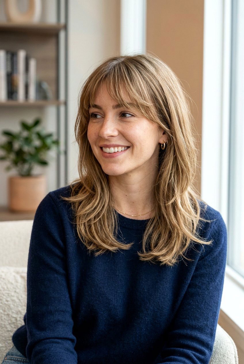 Wispy Fringe With Shoulder Length Layers - 20 wispy fringe with shoulder length hair - 20 wispy fringe with shoulder length hair