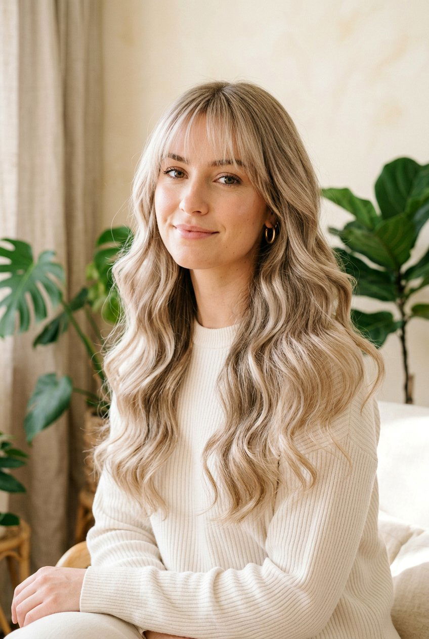 Wispy Fringe with Long Waves - 20 hairstyles for square faces - 20 hairstyles for square faces