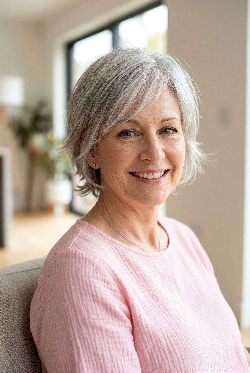 Wispy Gray Layers For Thin Hair - 20 gentle layers for naturally gray hair - 20 gentle layers for naturally gray hair