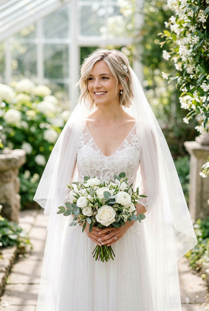 Wispy Layered Bob - 20 bridal hairstyle for short bob with veil - 20 bridal hairstyle for short bob with veil