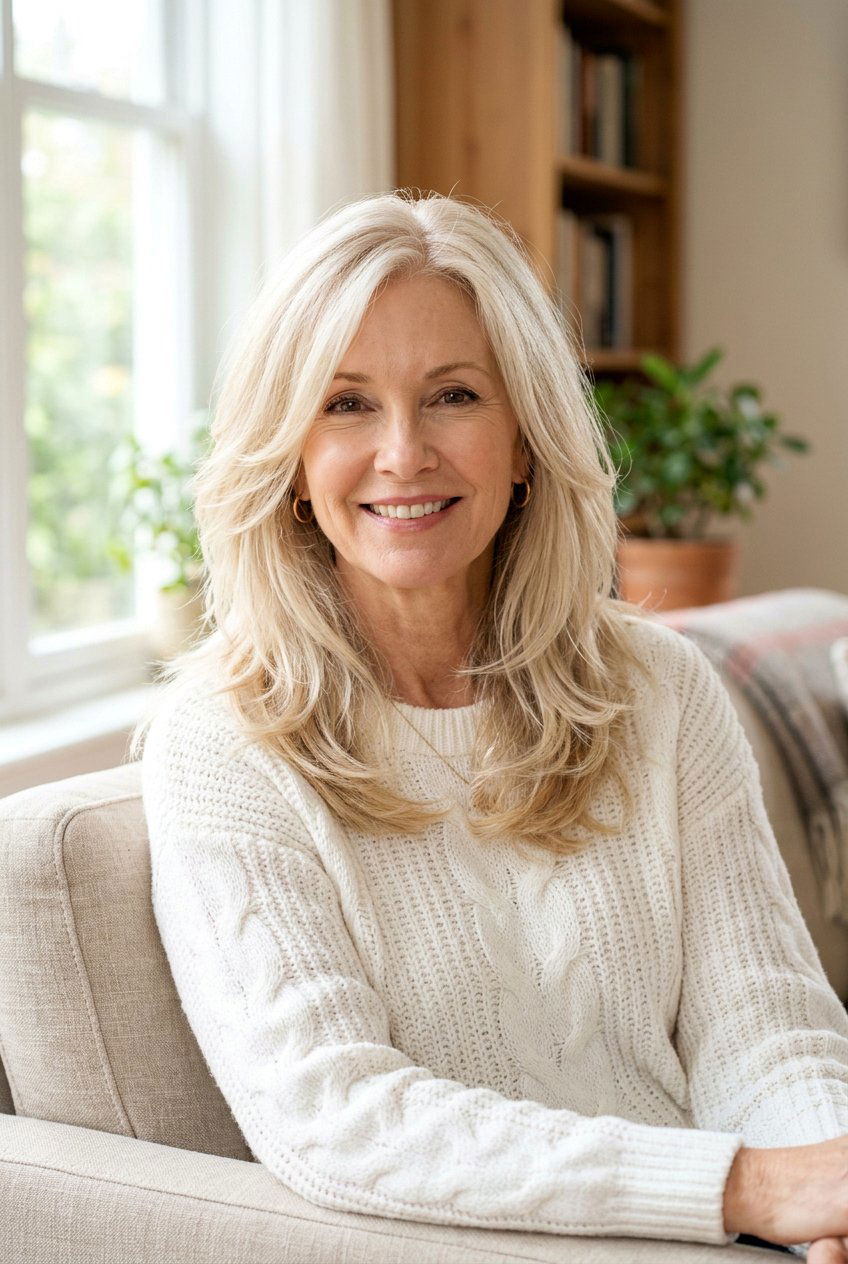 Wispy Layered Mid Length Cut - 20 layered haircut for women over 50 with round face - 20 layered haircut for women over 50 with round face