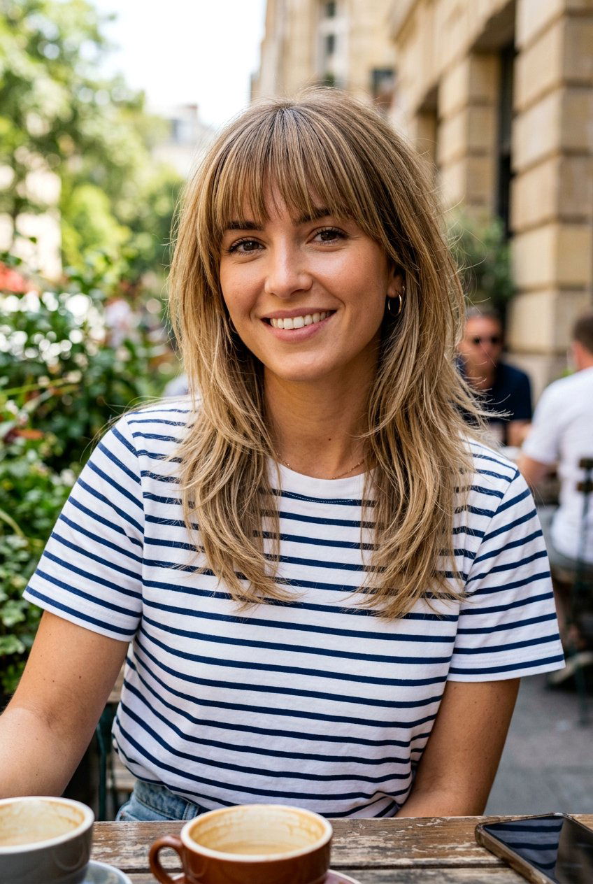 Wispy Layers With Straight Bangs - 20 airy layers haircut - 20 airy layers haircut