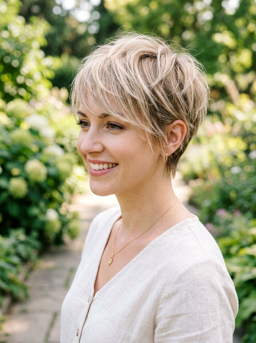 Wispy Side Fringe Layered Pixie - 20 layered pixie with side fringe - 20 layered pixie with side fringe