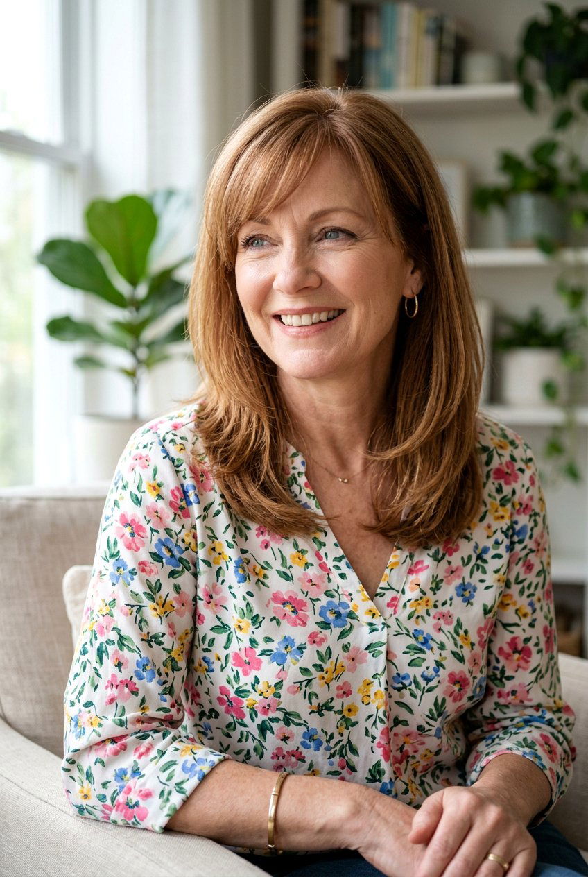 Wispy Side Swept Fringe On Mid Length Hair - 20 side swept fringe for women over 50 - 20 side swept fringe for women over 50