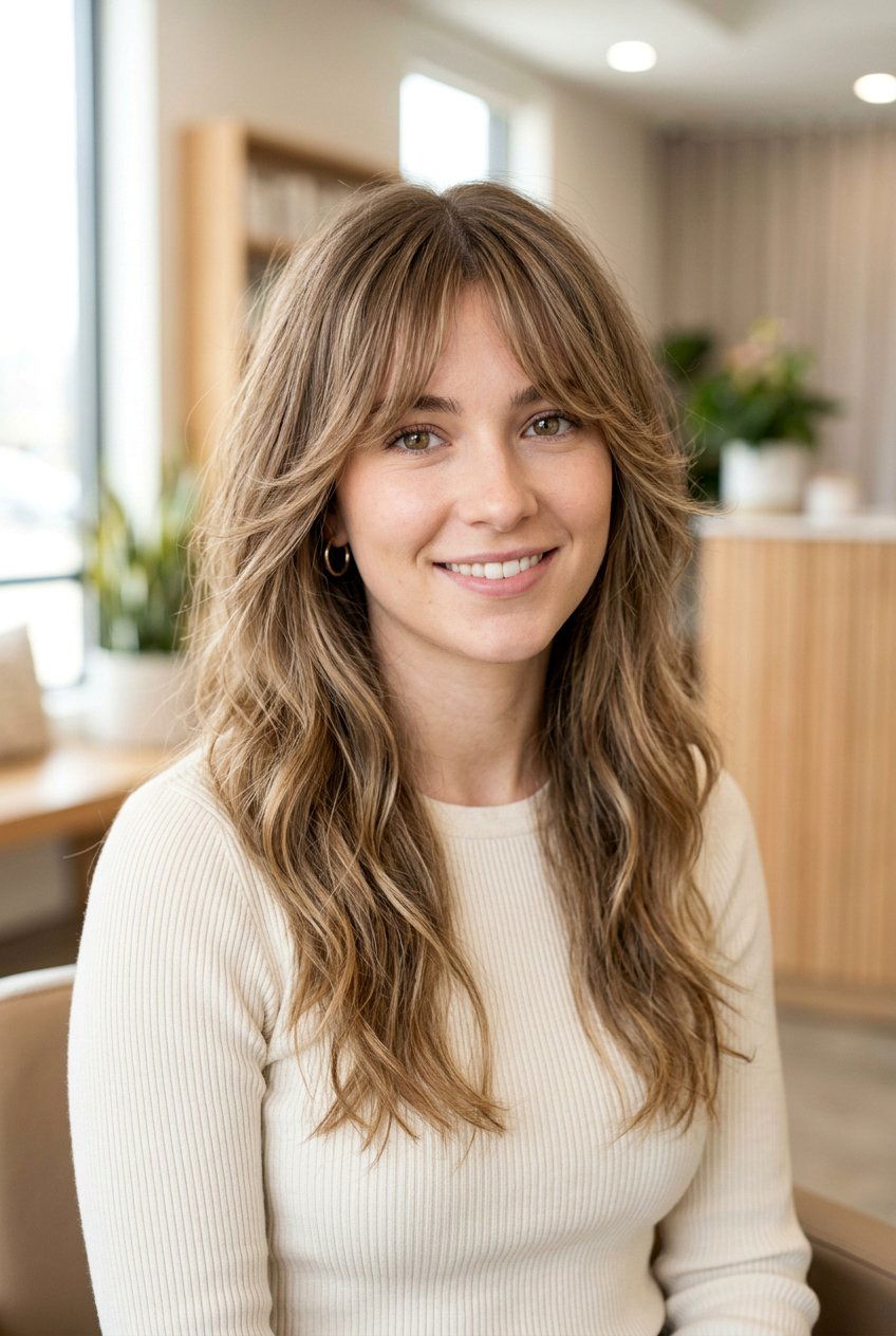 Wispy curtain bangs - 20 hairstyles for double chin face - 20 hairstyles for double chin face