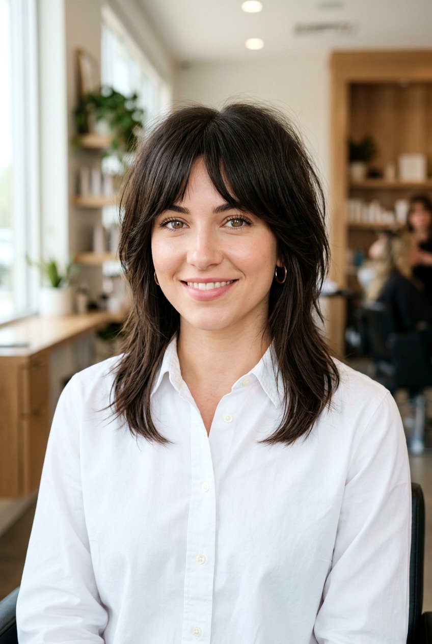 Wolf Cut With Bottleneck Bangs - 20 textured wolf cut for straight hair women - 20 textured wolf cut for straight hair women