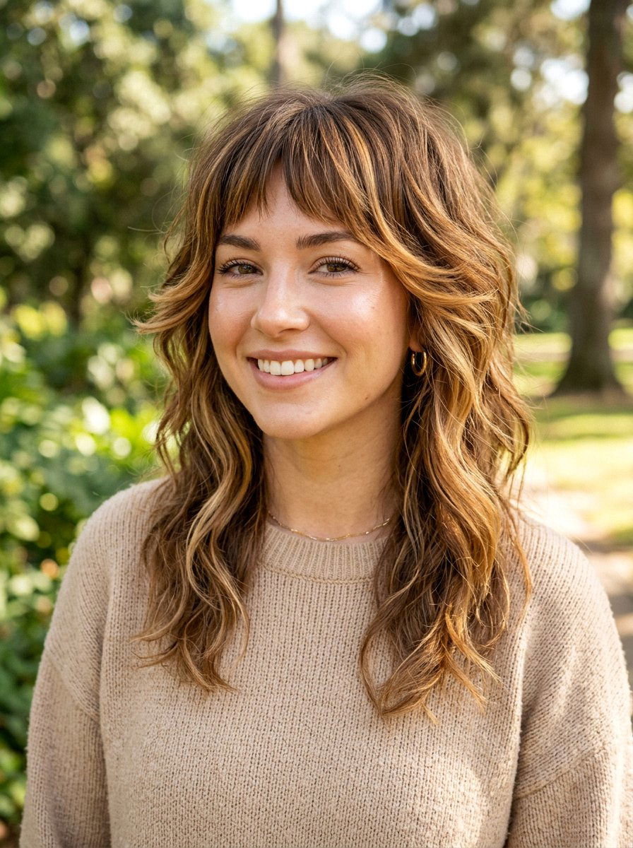 Wolf Cut With Honey Highlights - 20 fall wolf cut ideas - 20 fall wolf cut ideas