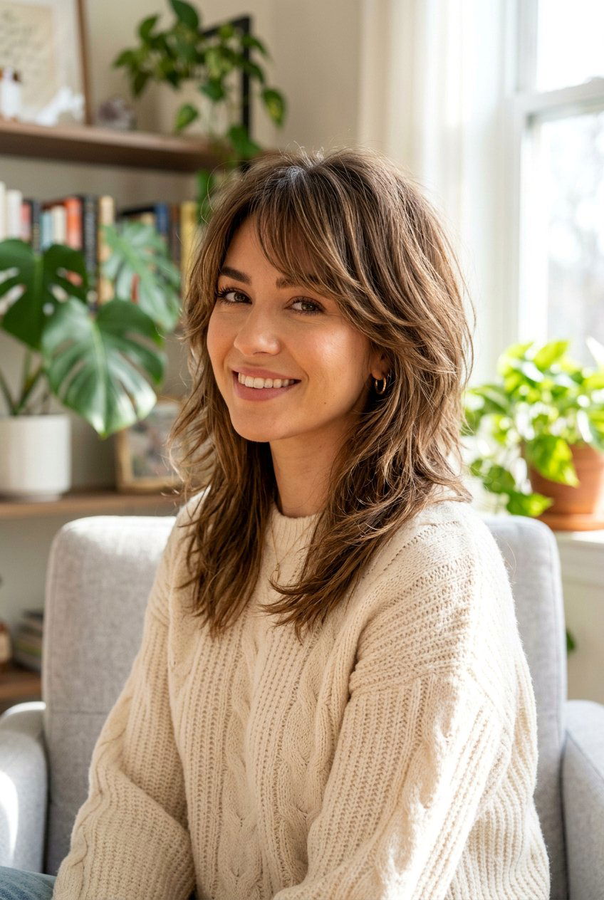 Wolf Cut With Side Swept Wispy Bangs - 20 wolf cut with wispy bangs - 20 wolf cut with wispy bangs