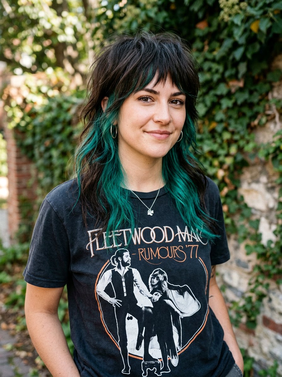 Wolf Cut With Teal Underlayer On Dark Hair - 20 teal underlayer on dark hair - 20 teal underlayer on dark hair