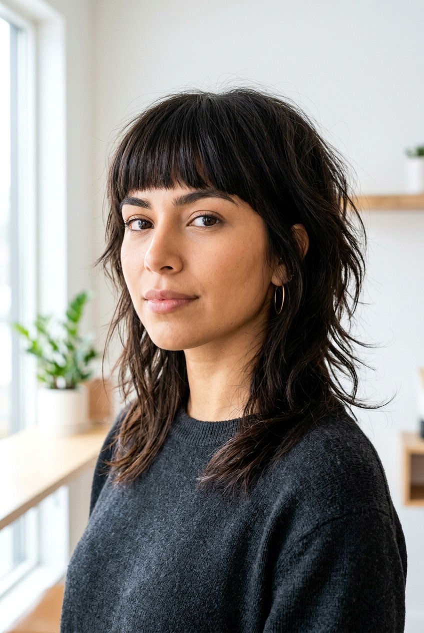 Wolf cut with blunt bangs - 20 wolf cut for women - 20 wolf cut for women