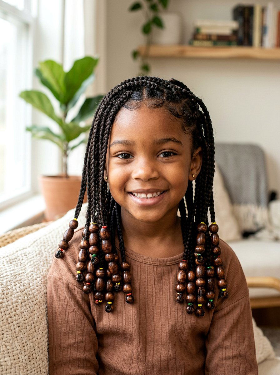 Wooden Beads Box Braids For Kids - 20 kids box braids with beads - 20 kids box braids with beads