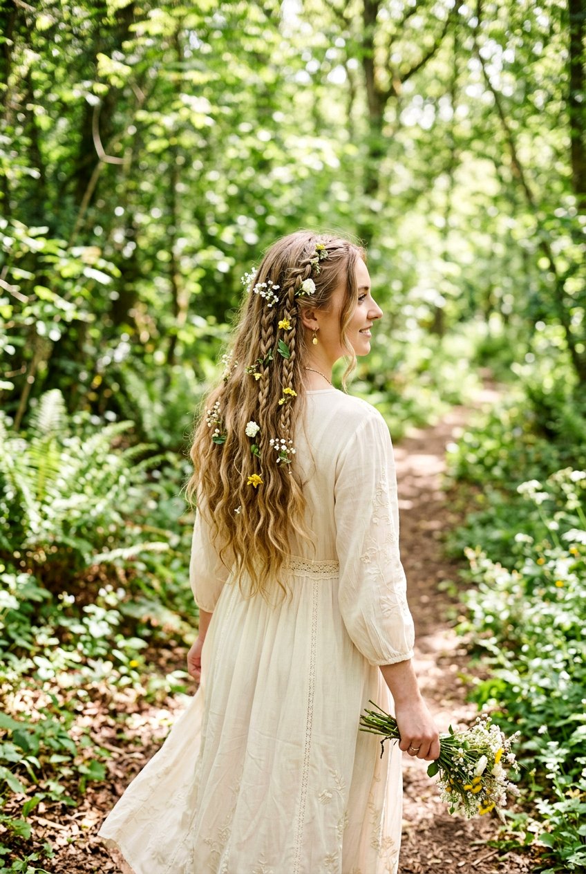 Woodland Braids With Tiny Flowers - 20 fairycore hairstyles for women - 20 fairycore hairstyles for women