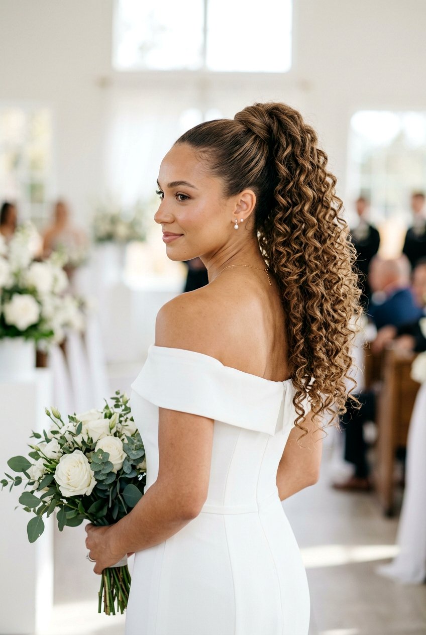 Wrap Around Curly Ponytail - 20 modern bridal ponytail with curls - 20 modern bridal ponytail with curls