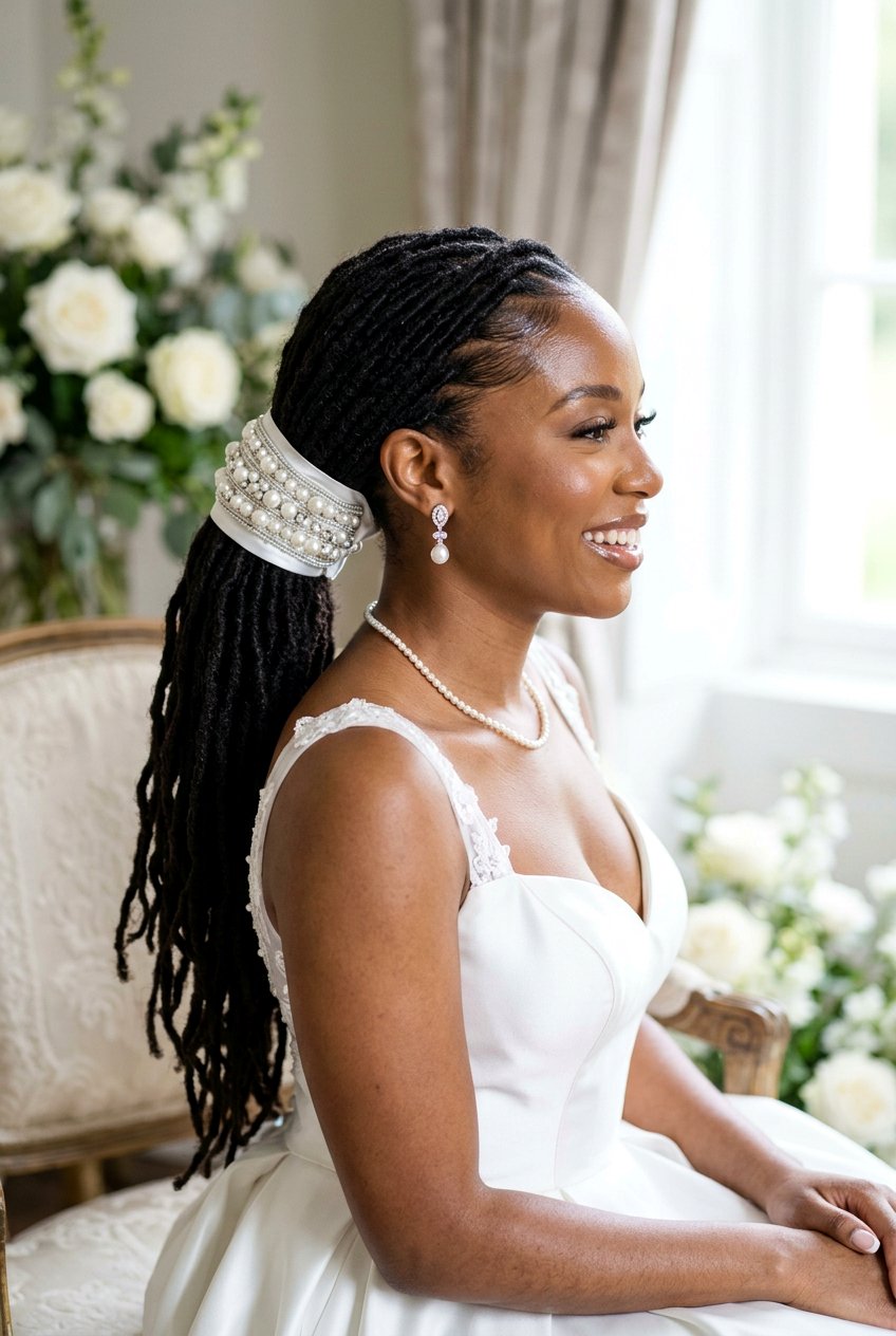 Wrapped Base Bridal Loc Ponytail - 20 bridal loc ponytail hairstyle - 20 bridal loc ponytail hairstyle