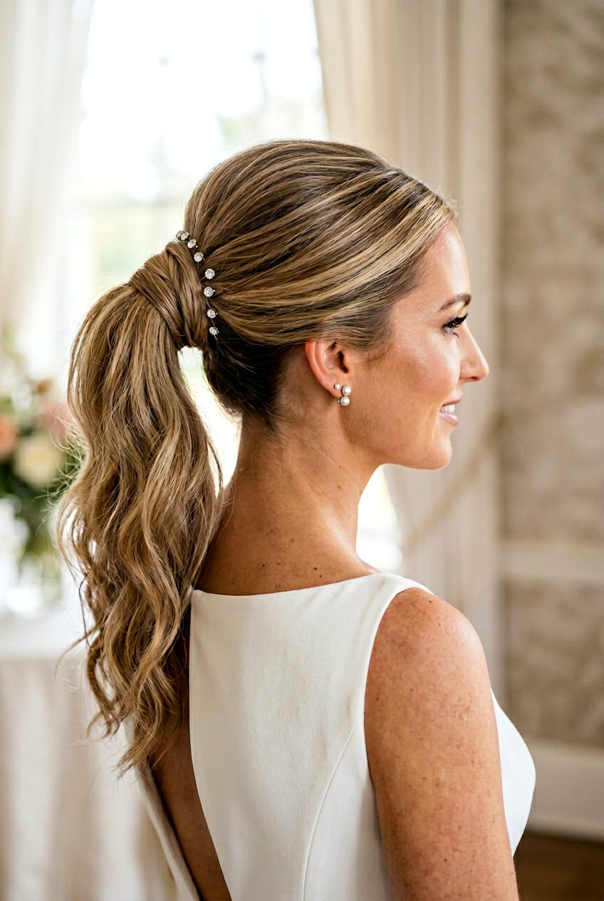 20 Stunning Bridal Ponytail With Crystal Pins Ideas to Try