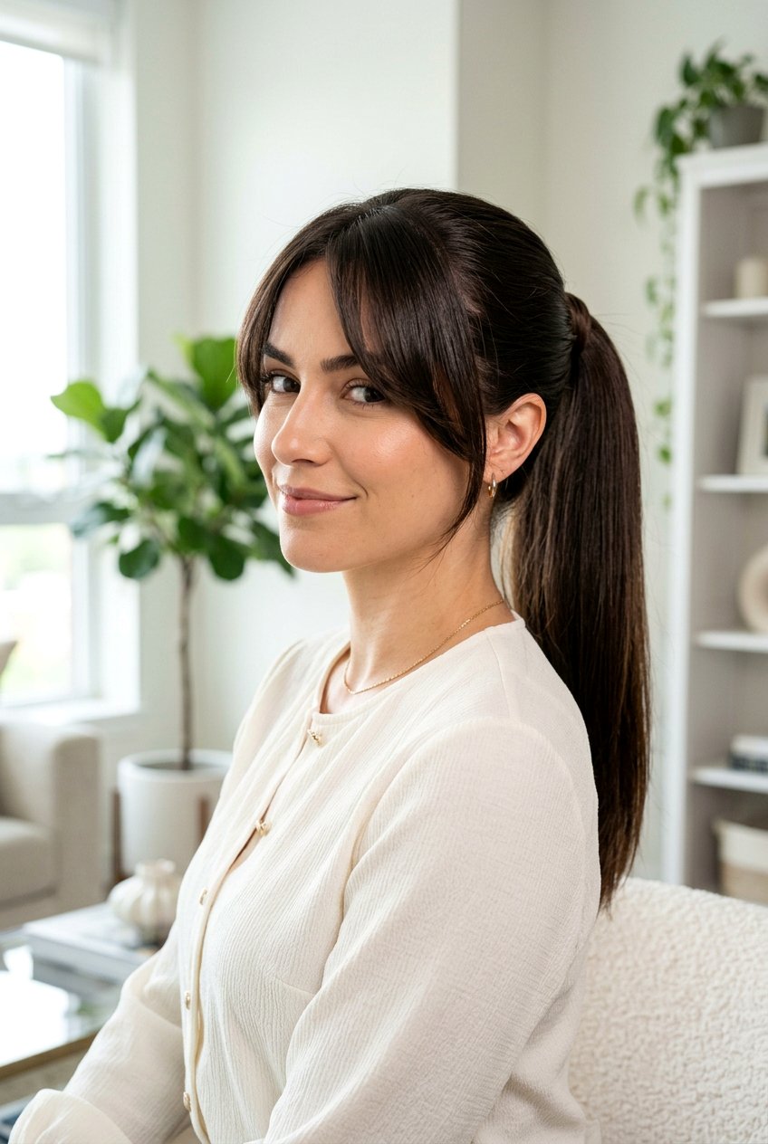 Wrapped Base Ponytail With Curtain Bangs - 20 ponytail with curtain bangs - 20 ponytail with curtain bangs