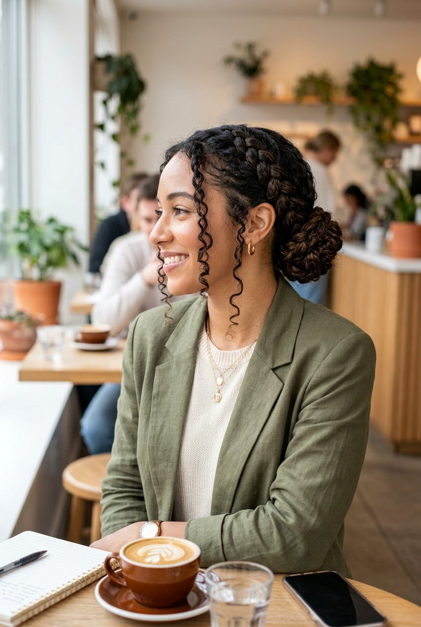 Wrapped Braided Bun With Curly Framing Strands - 20 braided bun with face framing strands - 20 braided bun with face framing strands