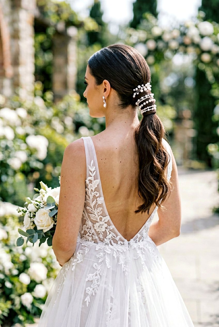 Wrapped Bridal Ponytail With Pearl Pins - 20 bridal ponytail with pearl pins - 20 bridal ponytail with pearl pins