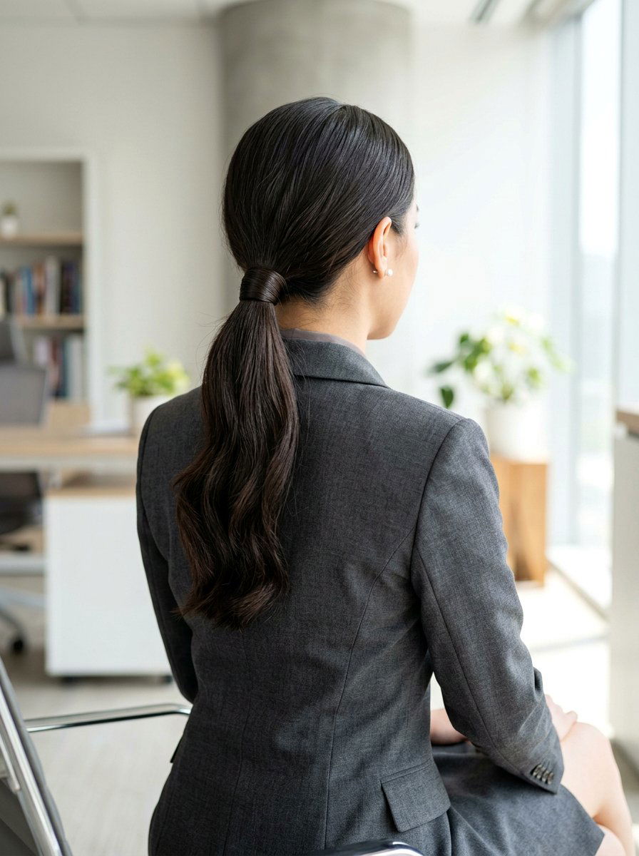 Wrapped Hair Tie Low Ponytail - 20 old money ponytail hairstyle - 20 old money ponytail hairstyle