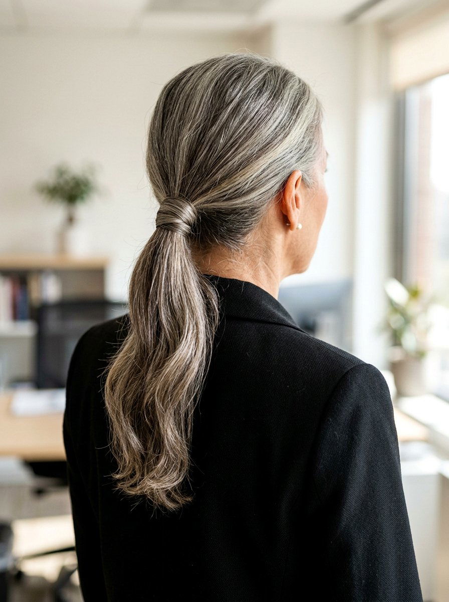 Wrapped Hair Tie Ponytail - 20 elegant ponytail hairstyle for older women - 20 elegant ponytail hairstyle for older women