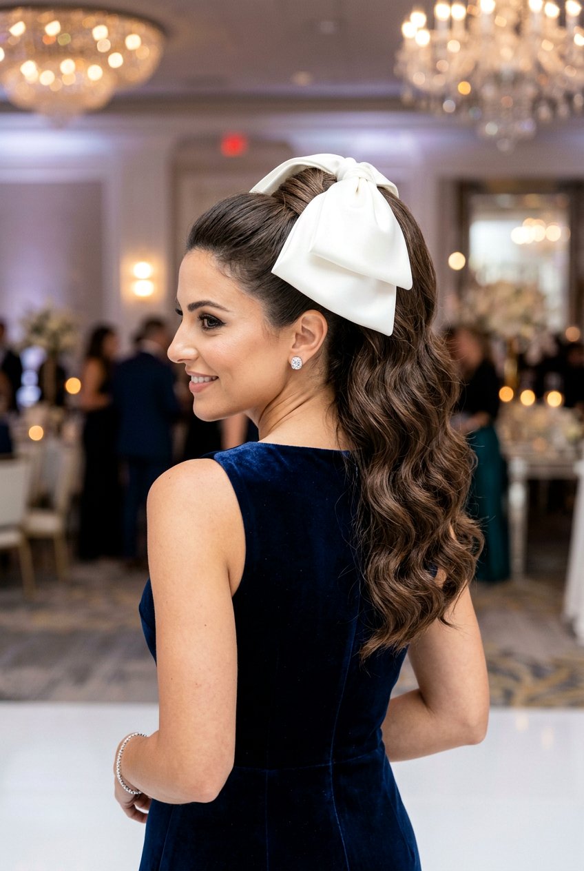 Wrapped High Ponytail With Statement Bow - 20 holiday ponytail with bow - 20 holiday ponytail with bow