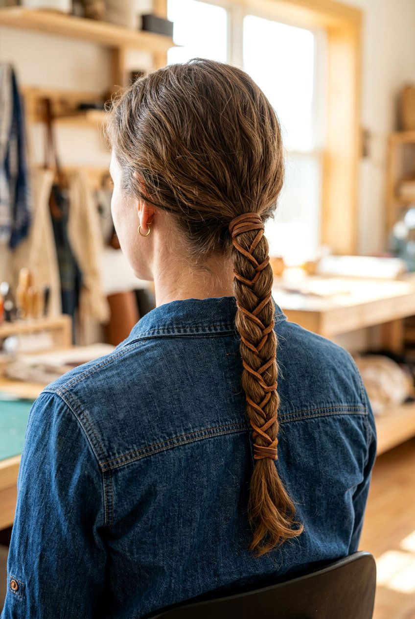 Wrapped Leather Braid Ponytail - 20 western braid ponytail for women - 20 western braid ponytail for women