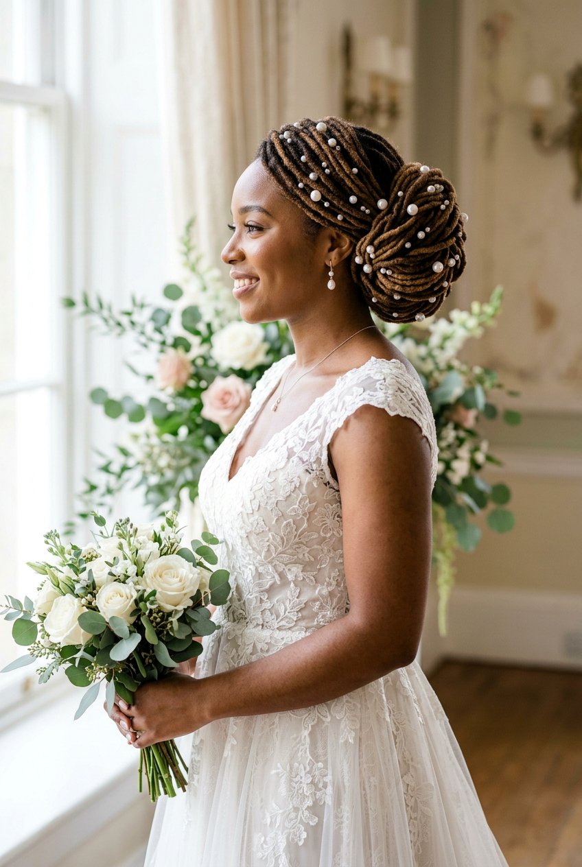 Wrapped Loc Bun with Pearls - 20 bridal loc bun with pearls - 20 bridal loc bun with pearls