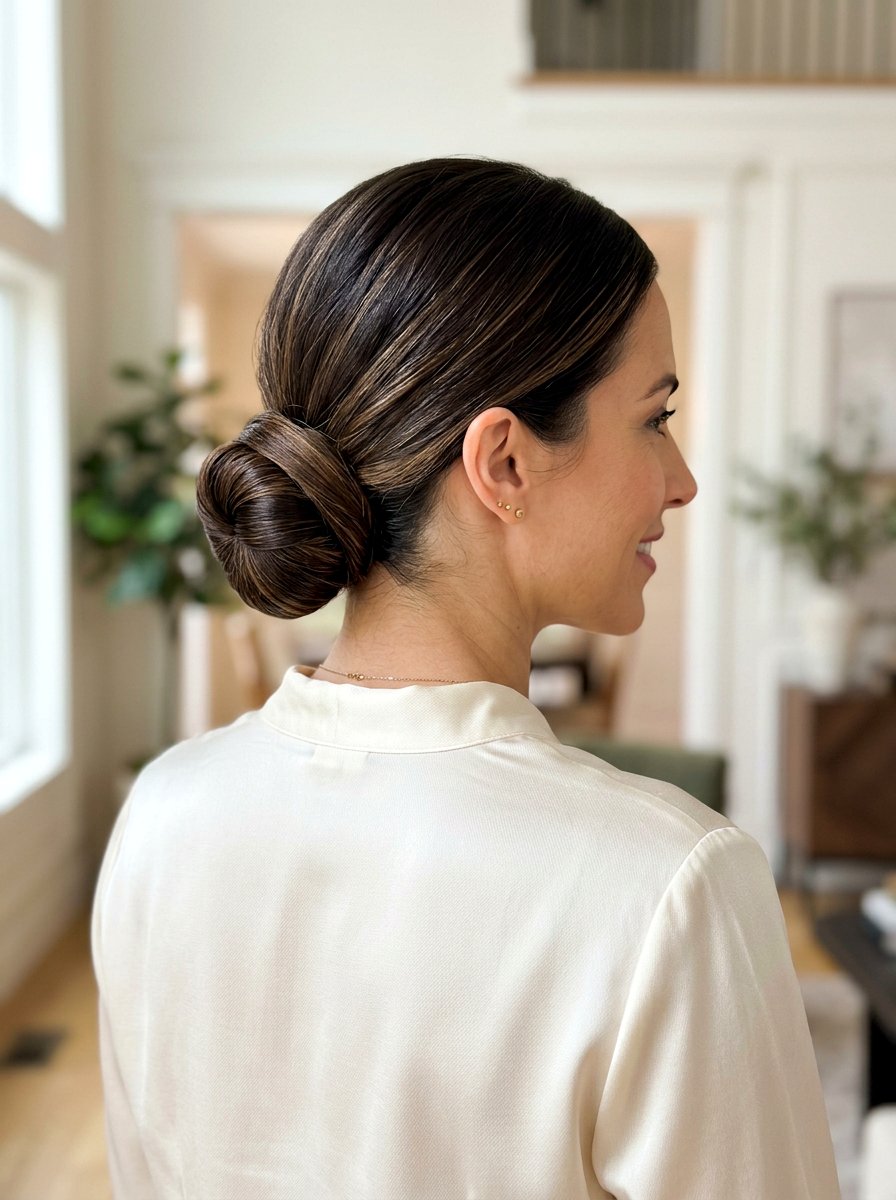 Wrapped Low Bun - 20 humidity proof bun hairstyle - 20 humidity proof bun hairstyle