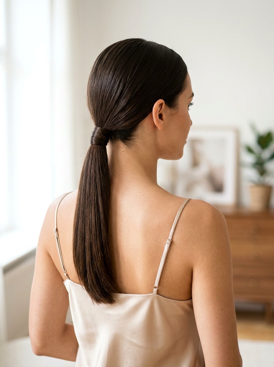 Wrapped Low Ponytail - 20 sleek hairstyle for humid climate - 20 sleek hairstyle for humid climate