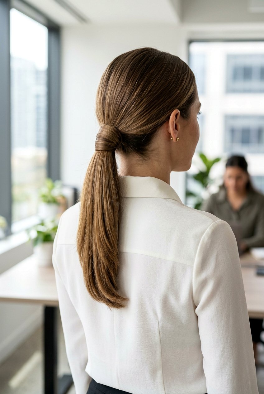 Wrapped Low Ponytail For Humidity - 20 work hairstyle for humid weather - 20 work hairstyle for humid weather