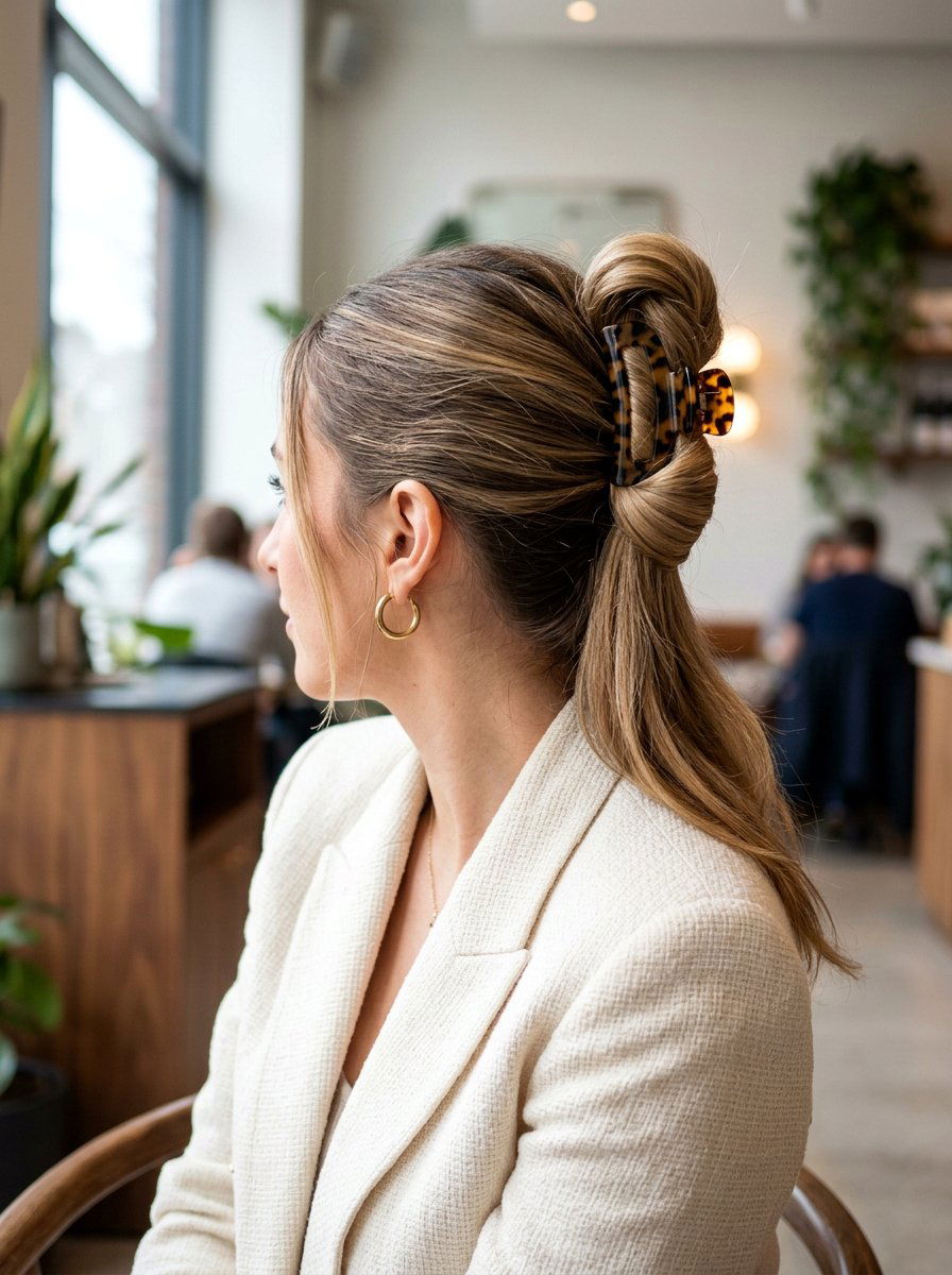 Wrapped Ponytail Claw Clip Bun - 20 vacation hairstyle with claw clip bun - 20 vacation hairstyle with claw clip bun