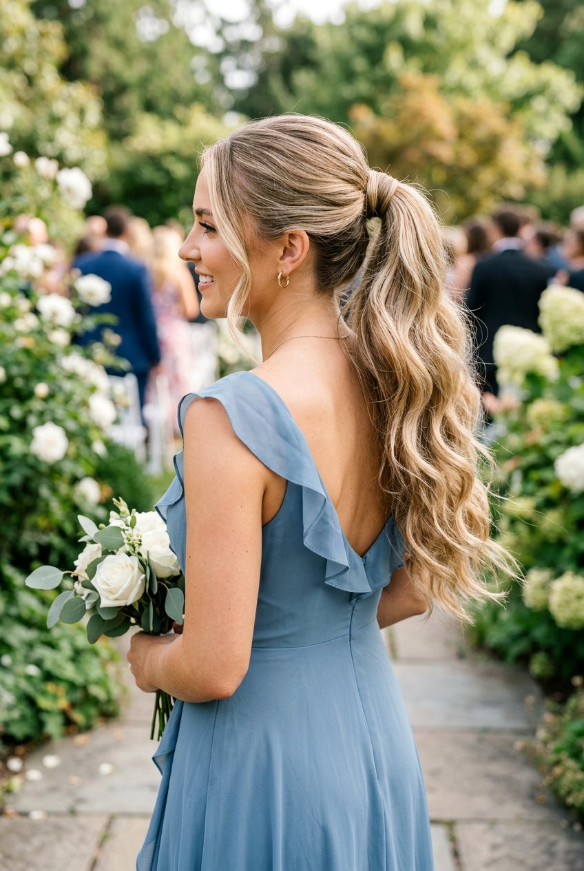 Wrapped Ponytail With Cascading Beach Waves - 20 bridesmaid ponytail with waves - 20 bridesmaid ponytail with waves