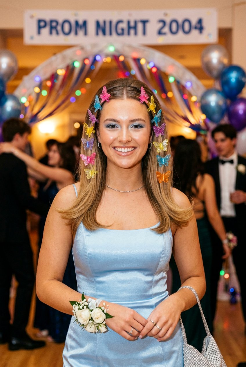 Y2K Butterfly Clip Prom Hairstyle - 20 prom hairstyles with butterfly clips - 20 prom hairstyles with butterfly clips