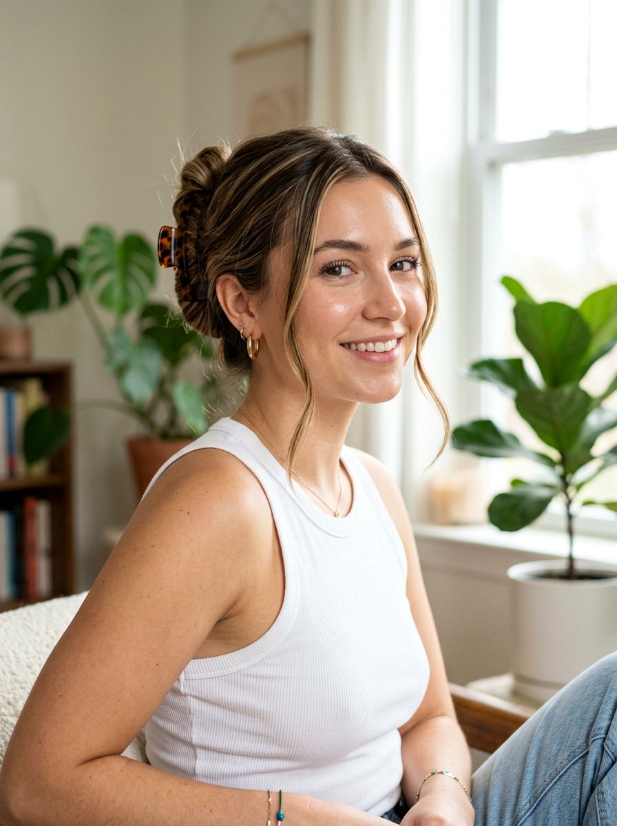 Y2k Face Framing Strands With Claw Clip Updo - 20 y2k face framing strands hairstyle - 20 y2k face framing strands hairstyle